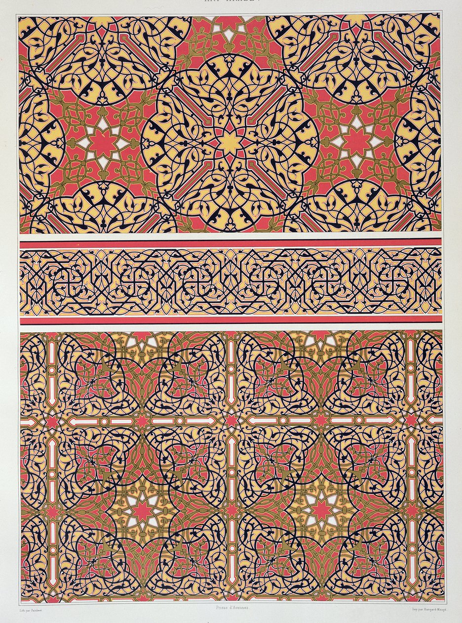 1877 में पेनलेव द्वारा उत्कीर्ण, 18 वीं शताब्दी के अंत में &39;7 वीं शताब्दी से 18 वीं शताब्दी के अंत तक काहिरा के अरबों के माध्यम से अरब कला के रूप में सेन के रूप में अरब कला से मस्जिदों से छत अरबी&39; प्रकाशित द्वारा एमिल प्रिसे डी'वेनस