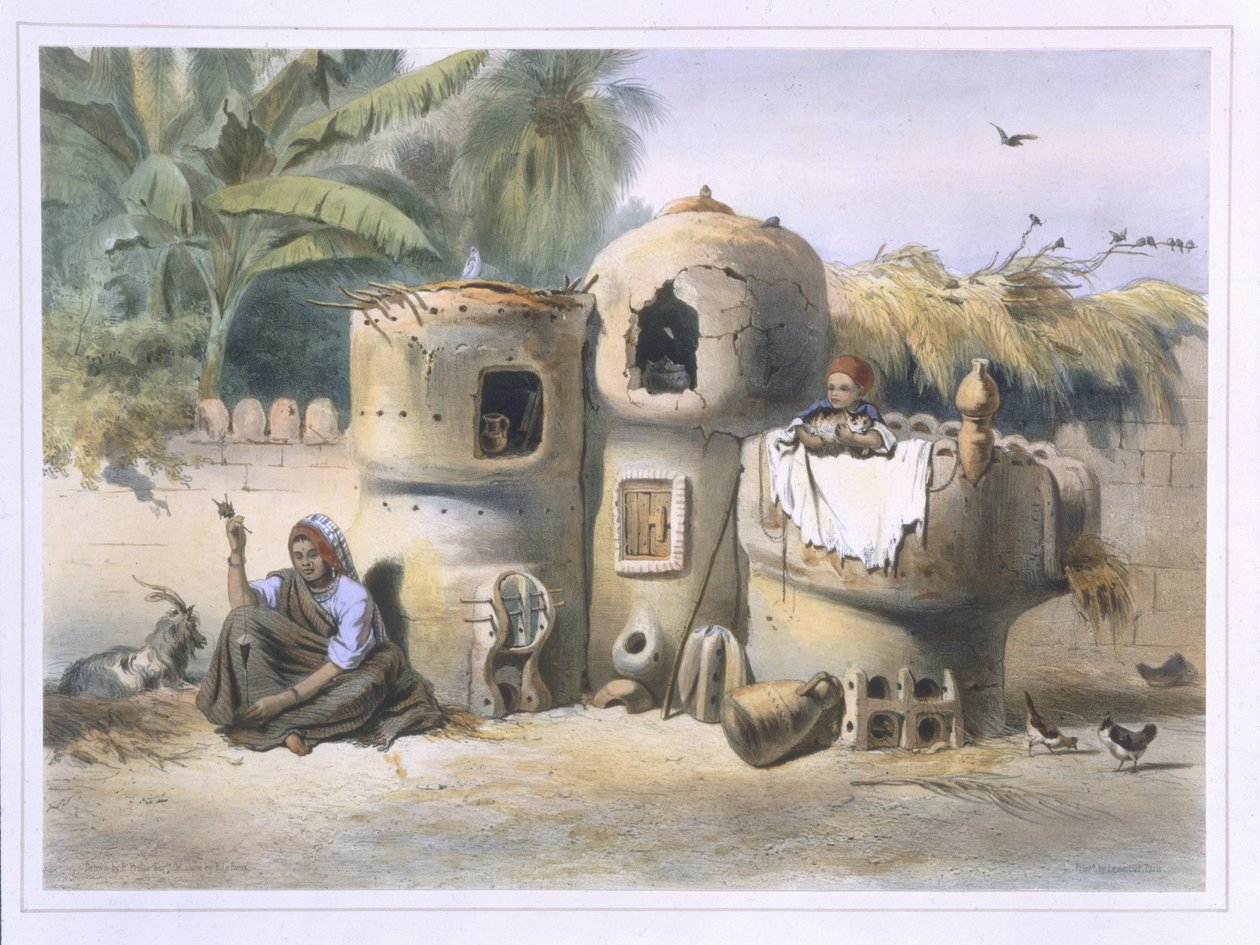 ऊपरी मिस्र में किसान डवलिंग, &39;द वैली ऑफ द नाइल&39; से दृष्टांत, यूजीन ले रॉक्स (1807-63) पब द्वारा उत्कीर्ण। लेमरसीर द्वारा, 1848 द्वारा एमिल प्रिसे डी'वेनस