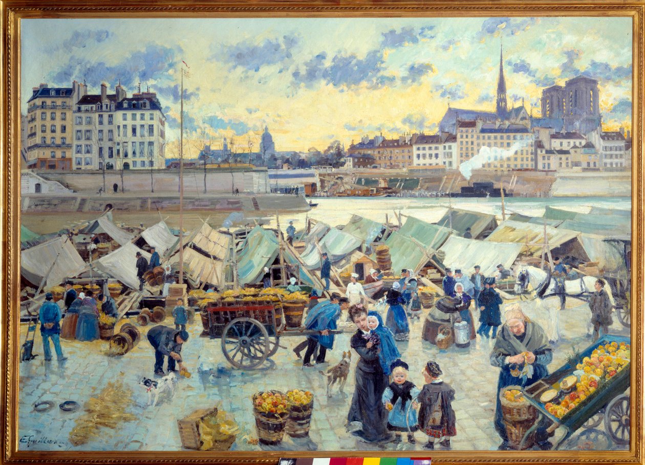 सेब बाजार quai de Htel de Ville, पेरिस। एमिल गिलियर द्वारा पेंटिंग (1849-1883) द्वारा एमिल एंटोनी गिलियर