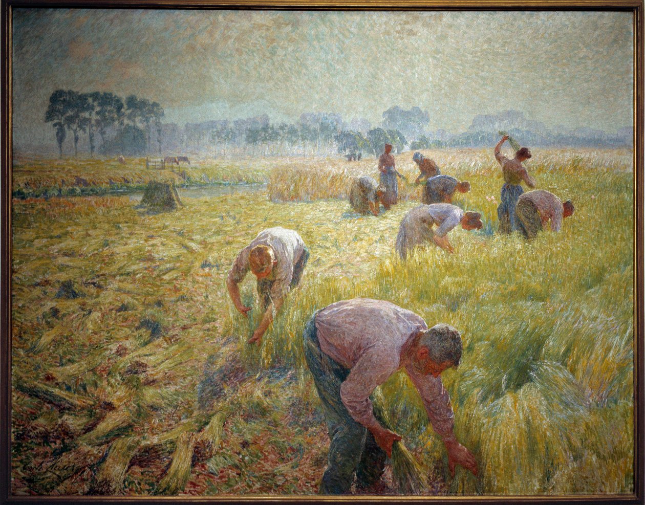 एमिल क्लॉस द्वारा ला कोलोल्टे डू लिनेन पेंटिंग (1849-1924) 1904 सन। 1,56 X 2,01 मीटर ब्रुसेल्स, रॉयल म्यूज़ियम ऑफ़ फाइन आर्ट्स द्वारा एमिल क्लॉस
