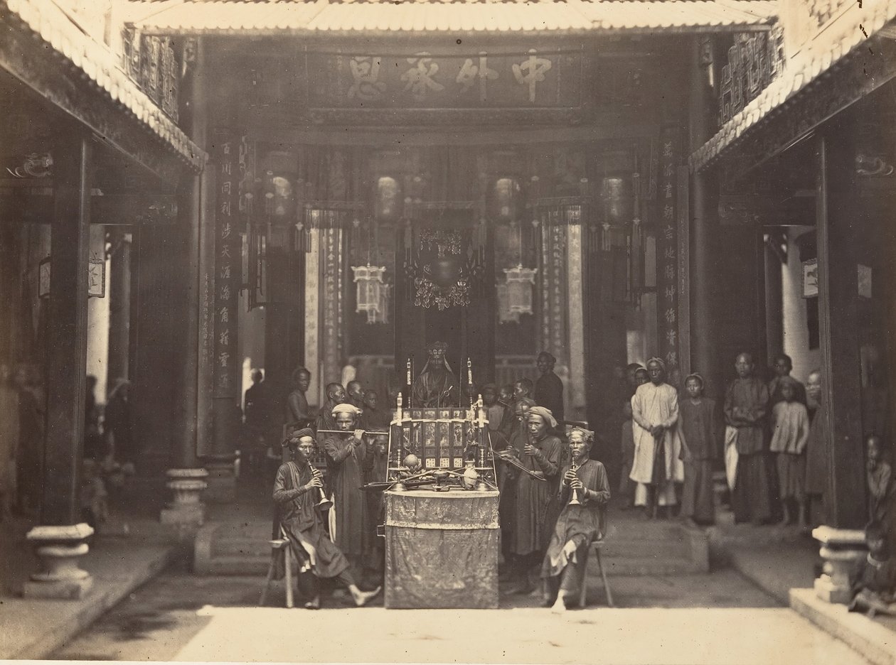 चोलन, साइगॉन, कोचिनचिना, 1866 के चीनी पगोडा में धार्मिक समारोह। द्वारा एमिल गसेल