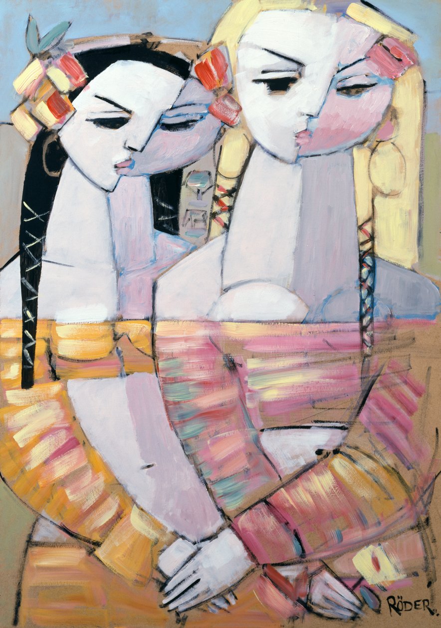 उनके बालों में फूलों के साथ, 2008 (बोर्ड पर तेल) द्वारा एंड्रे रोडर