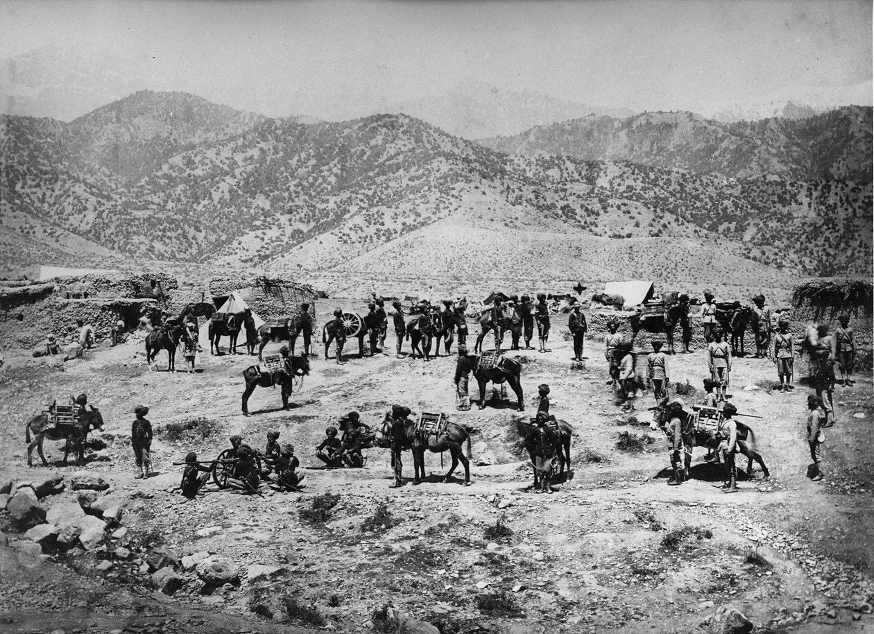 1878-80 की कुरम घाटी में मूल पर्वतीय बैटरी, पंजाब फ्रंटियर फोर्स द्वारा अंग्रेजी फोटोग्राफर