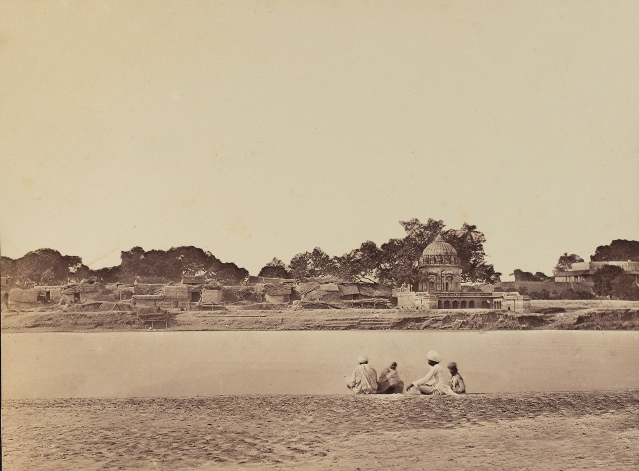 नदी के किनारे का गाँव, c.1858 (सीपिया फोटो) द्वारा अंग्रेजी फोटोग्राफर