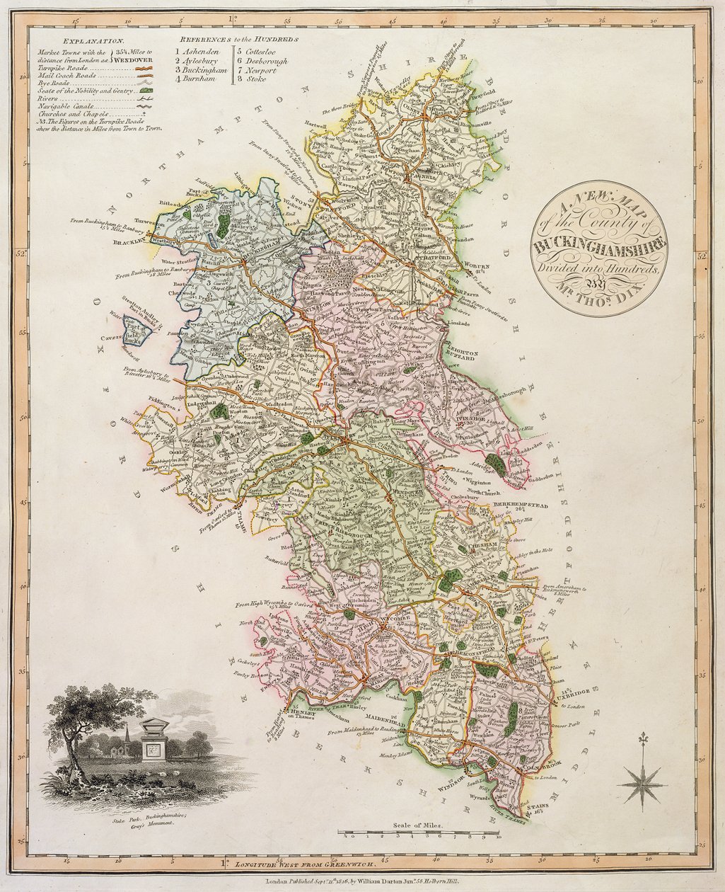 बकिंघमशायर के काउंटी का एक नया नक्शा, 1816 द्वारा अंग्रेजी स्कूल