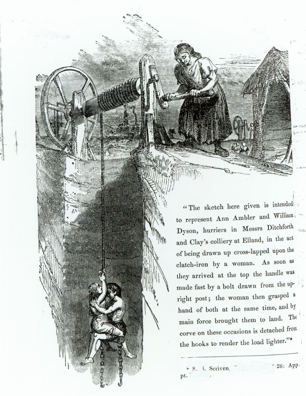 एक लड़का और लड़की एक खदान शाफ्ट से घायल हो रहे हैं, जुलाई 1842 के &39;वेस्टमिंस्टर रिव्यू&39; में छपा चित्र द्वारा अंग्रेजी स्कूल