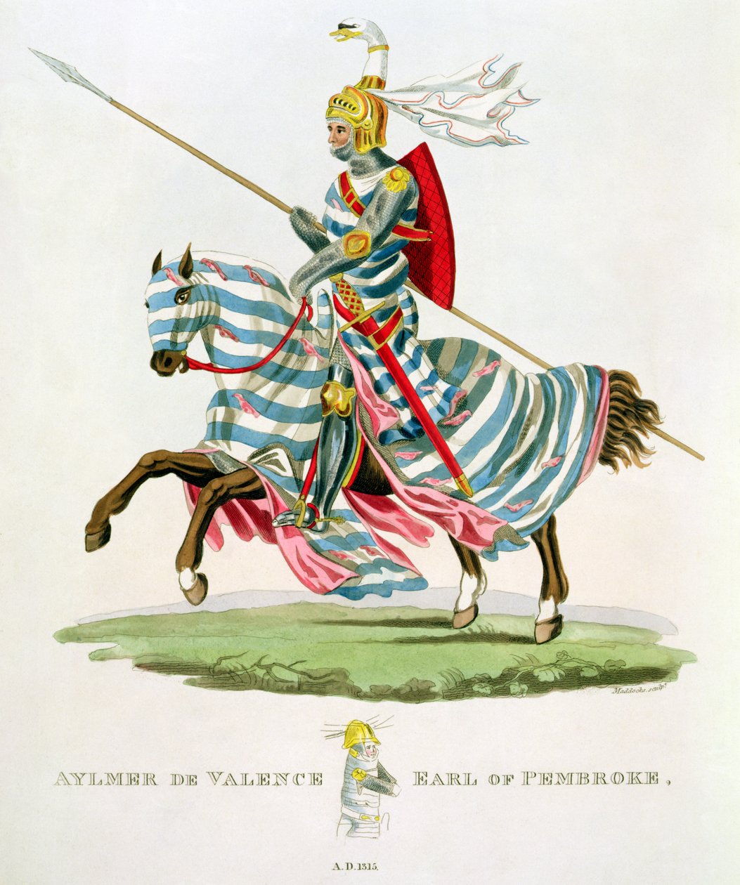 Aylmer de Valence, अर्ल ऑफ पेमब्रोक (1265-1324), 1315, W. Maddocks द्वारा उकेरा गया, सैमुअल रश मैरिक, 1824 द्वारा &39;प्राचीन कवच&39; से द्वारा अंग्रेजी स्कूल