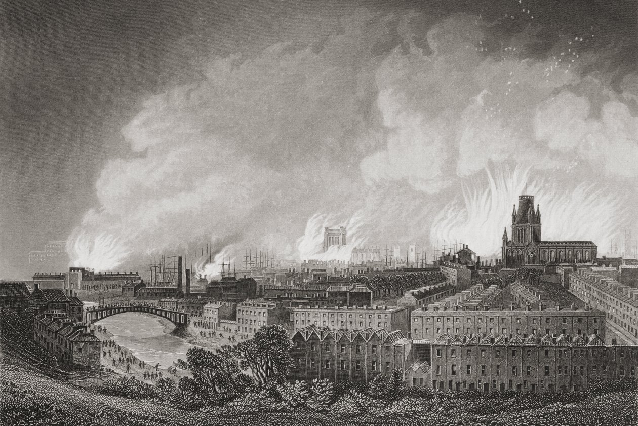 1831, 1883 में दंगों के दौरान ब्रिस्टल, इंग्लैंड द्वारा अंग्रेजी स्कूल