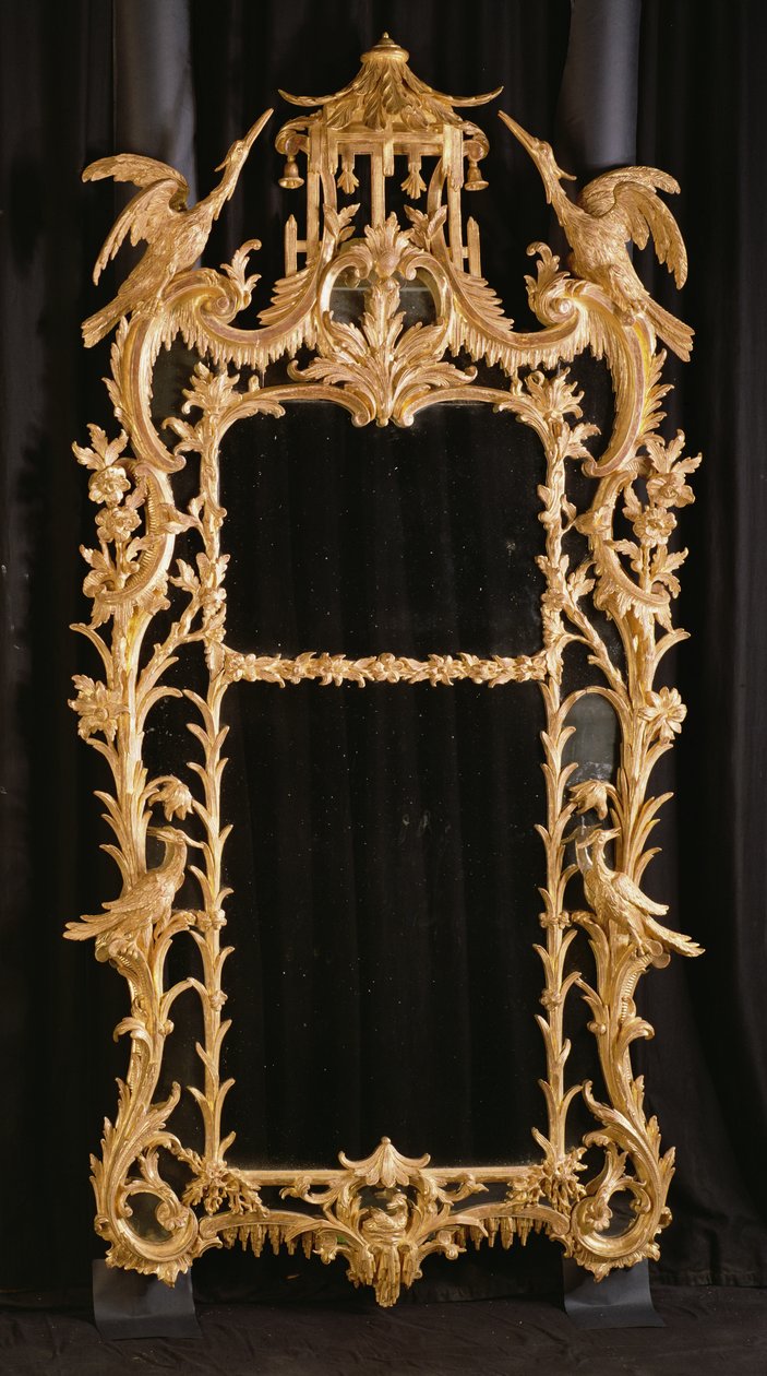 नक्काशीदार दर्पण, c.1760 (गिल्टवुड) द्वारा अंग्रेजी स्कूल