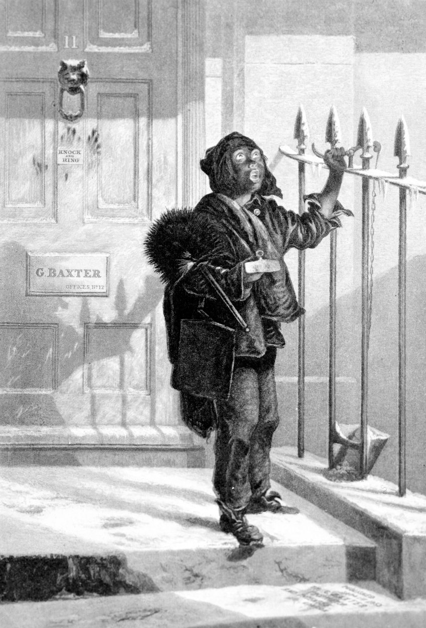 मॉर्निंग कॉल पर चिमनी स्वीप, 1853 द्वारा अंग्रेजी स्कूल