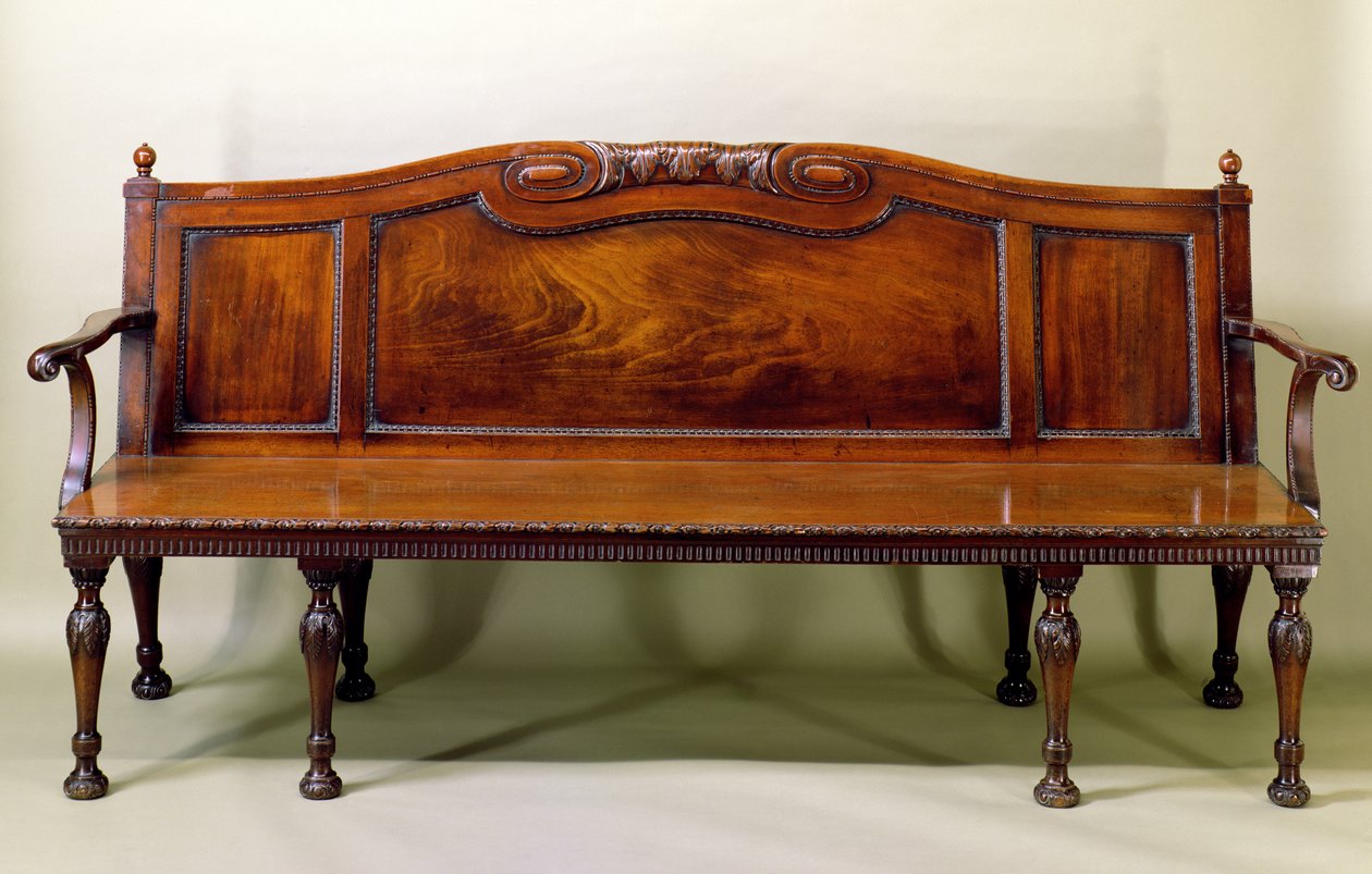 Chippendale नक्काशीदार हॉल सेटी, c.1770 (महोगनी) द्वारा अंग्रेजी स्कूल