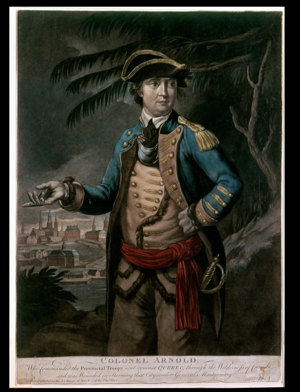 कर्नल बेनेडिक्ट अर्नोल्ड, पब। लंदन, 1776 (मेज़ोटिन्टिन) द्वारा अंग्रेजी स्कूल