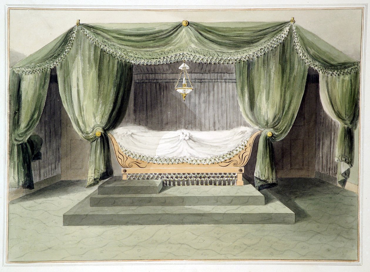 एक टेंटेड रूम के लिए डिज़ाइन, c.1806 (कागज पर पेंसिल पर wc) द्वारा अंग्रेजी स्कूल