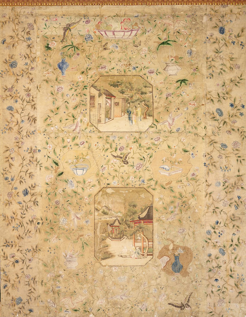 विभिन्न चीनी दृश्यों को चित्रित करने वाले वॉलपेपर का विस्तार, 1780 द्वारा अंग्रेजी स्कूल