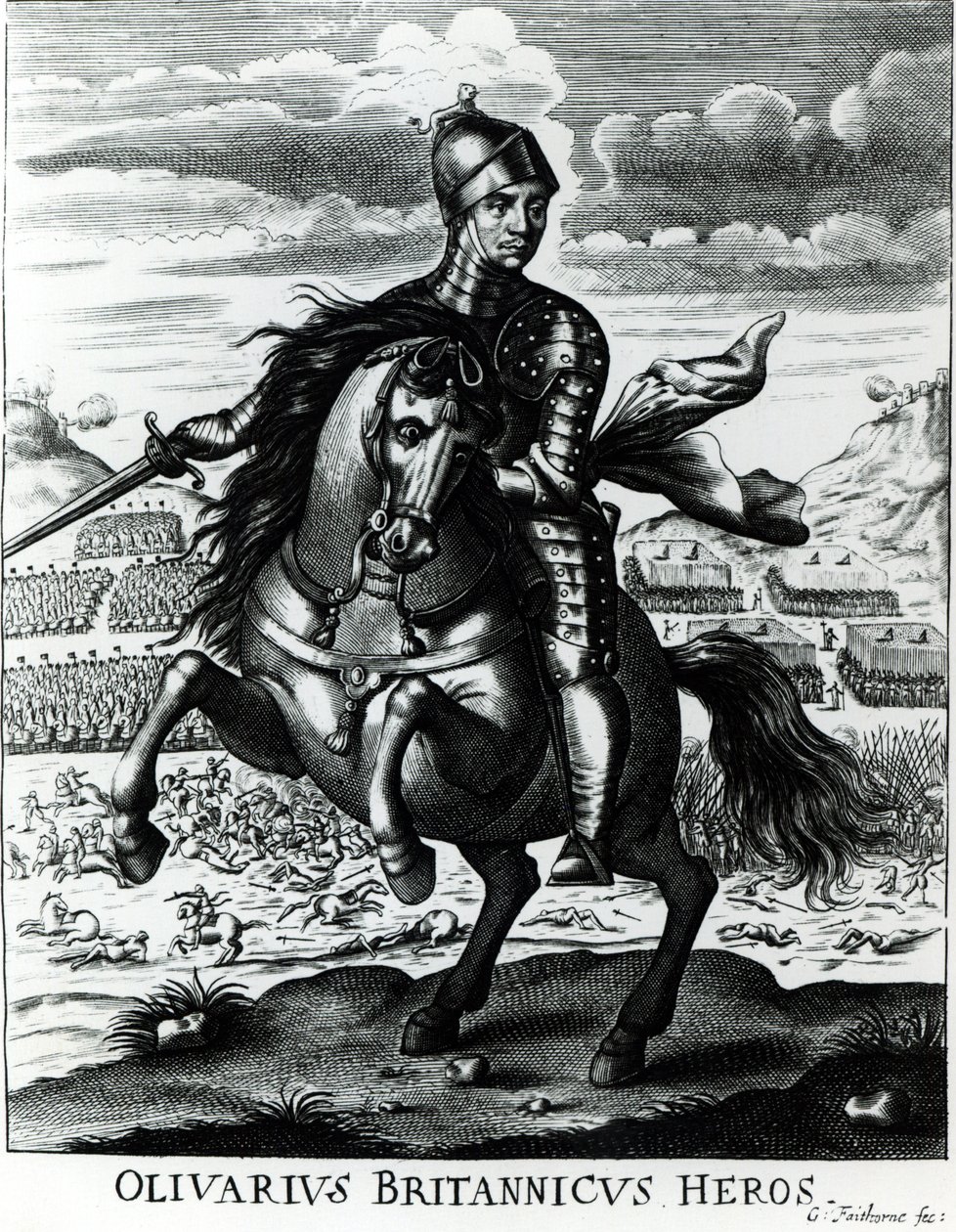 ओलिवर क्रॉमवेल का अश्वारोही चित्र (1599-1658) द्वारा अंग्रेजी स्कूल