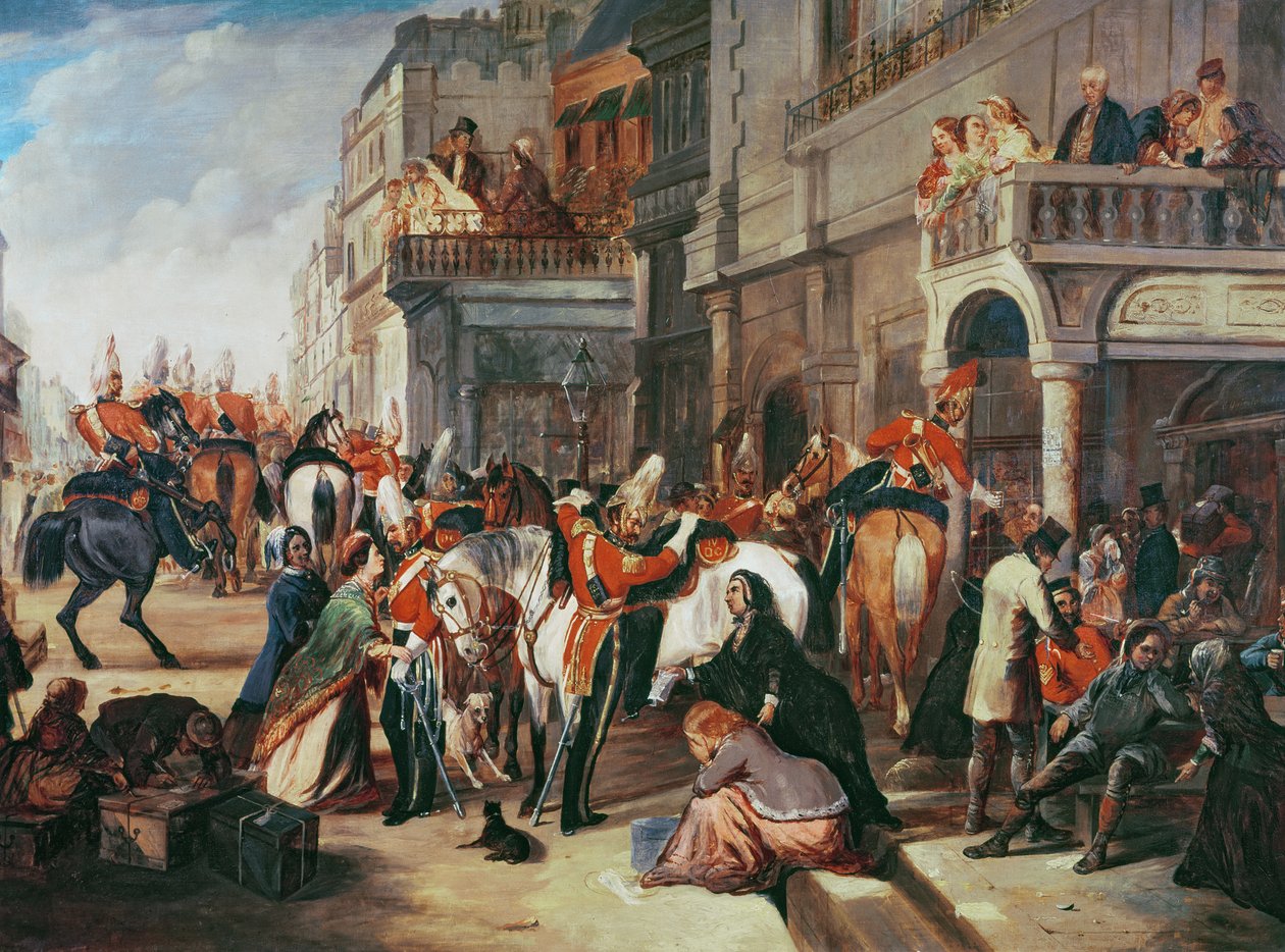 चौथा ड्रैगून गार्ड्स क्रीमियन युद्ध के लिए रवाना, c.1854 द्वारा अंग्रेजी स्कूल