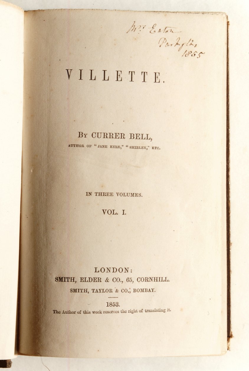 1853 में स्मिथ, एल्डर एंड कंपनी द्वारा प्रकाशित, करियर बेल द्वारा विलेट के लिए फ्रंटस्पाइरिल द्वारा अंग्रेजी स्कूल