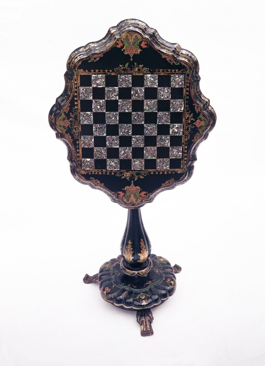 गेम्स टेबल, c.1850-60 (मदर-ऑफ-पर्ल के साथ पैपियर माचे जड़े) द्वारा अंग्रेजी स्कूल