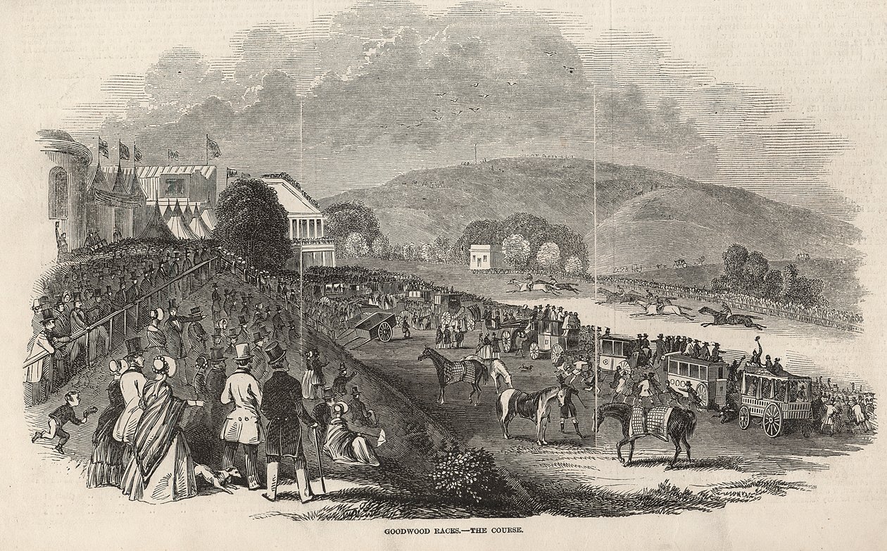 गुडवुड दौड़: कोर्स, &39;द इलस्ट्रेटेड लंदन न्यूज&39; से, 1 अगस्त 1846 द्वारा अंग्रेजी स्कूल