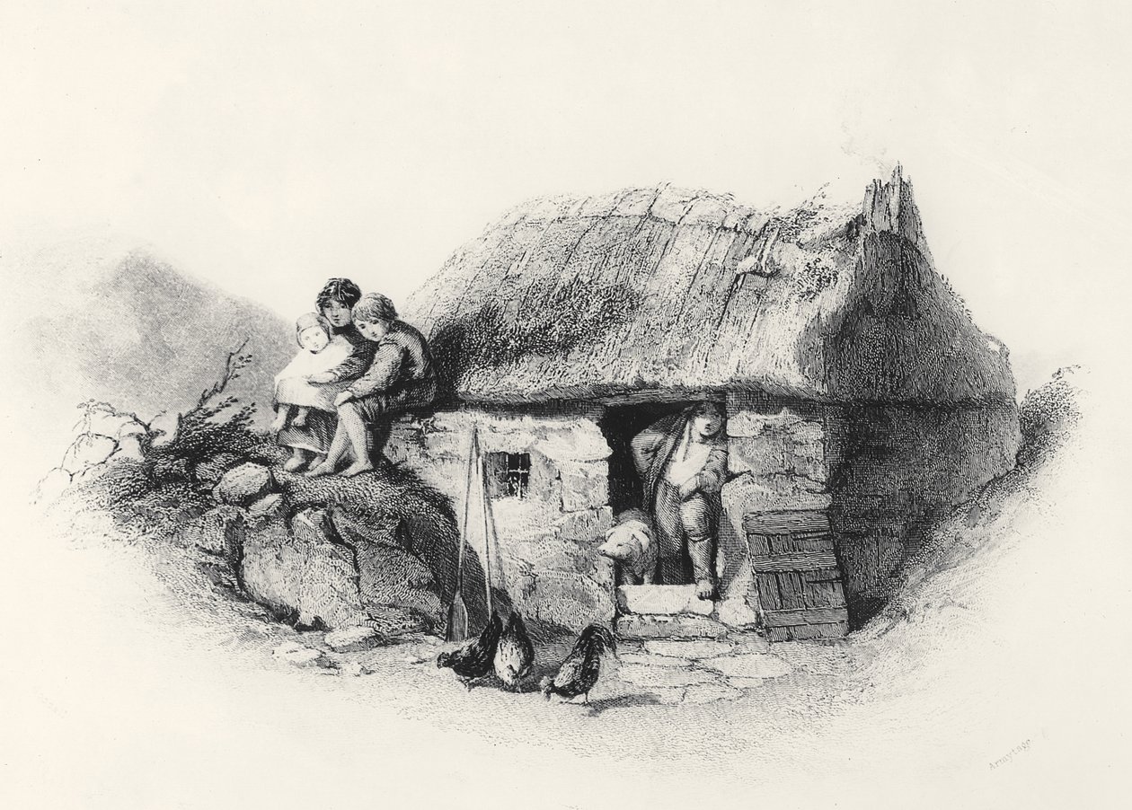 आयरिश केबिन, जेम्स चार्ल्स आर्मेटेज द्वारा उत्कीर्ण (c.1820-97) द्वारा अंग्रेजी स्कूल