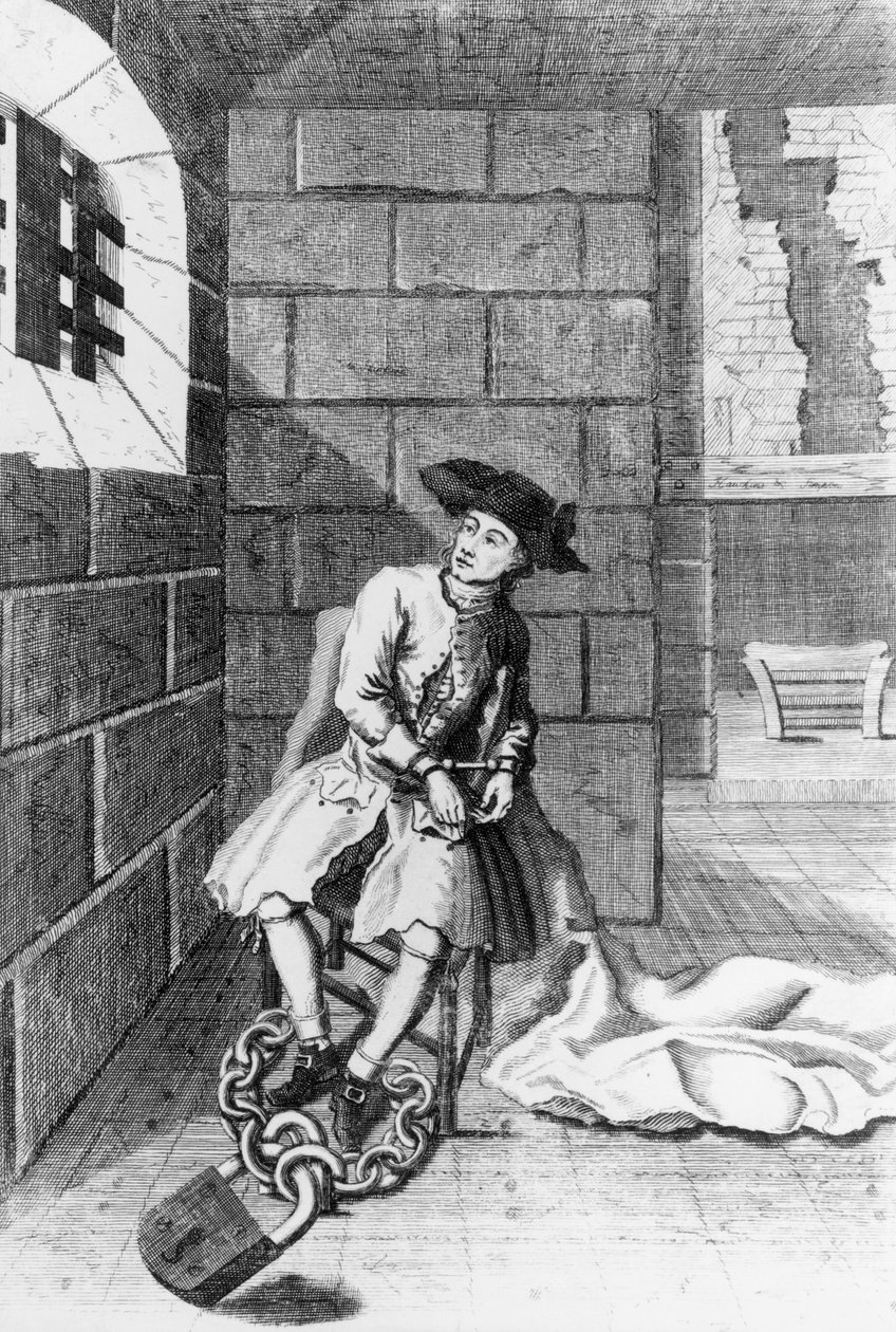 न्यूगेट जेल में जैक शेपरड, 1724 द्वारा अंग्रेजी स्कूल