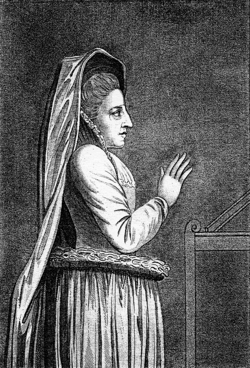 लेडी डगलस, सेवॉय चैपल में अपने स्मारक से, 1796 में छपी द्वारा अंग्रेजी स्कूल