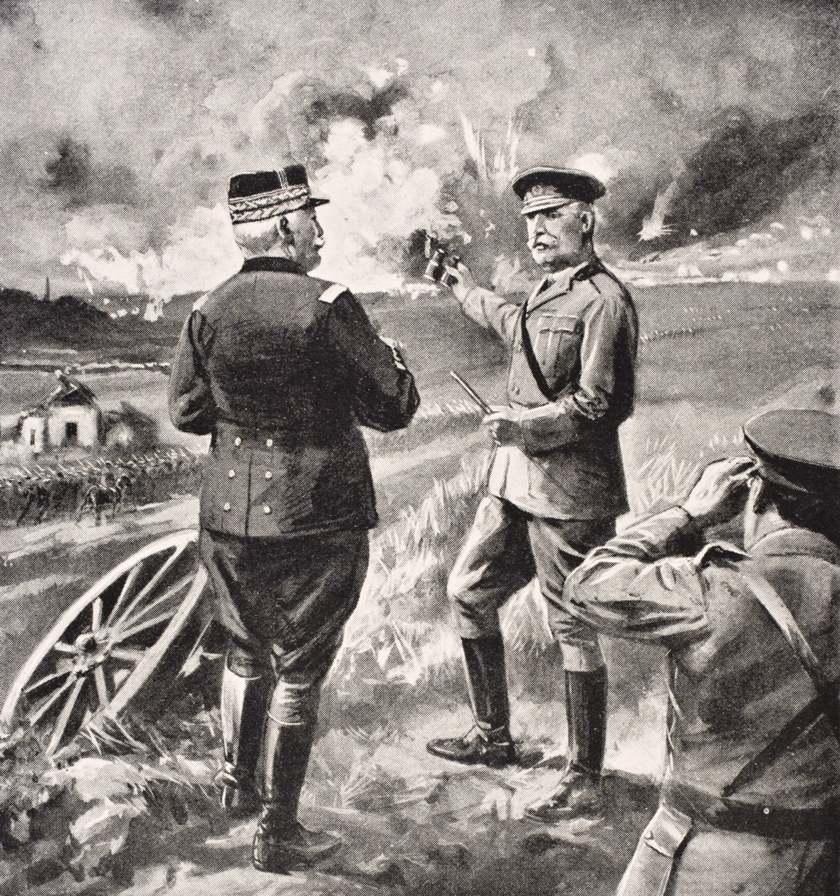 लॉर्ड किचनर और जनरल जोफ्रे, पश्चिमी मोर्चे, 1915, लंदन में प्रकाशित &39;द वॉर इलस्ट्रेटेड एल्बम डे-डीलक्स&39; से, 1916 द्वारा अंग्रेजी स्कूल