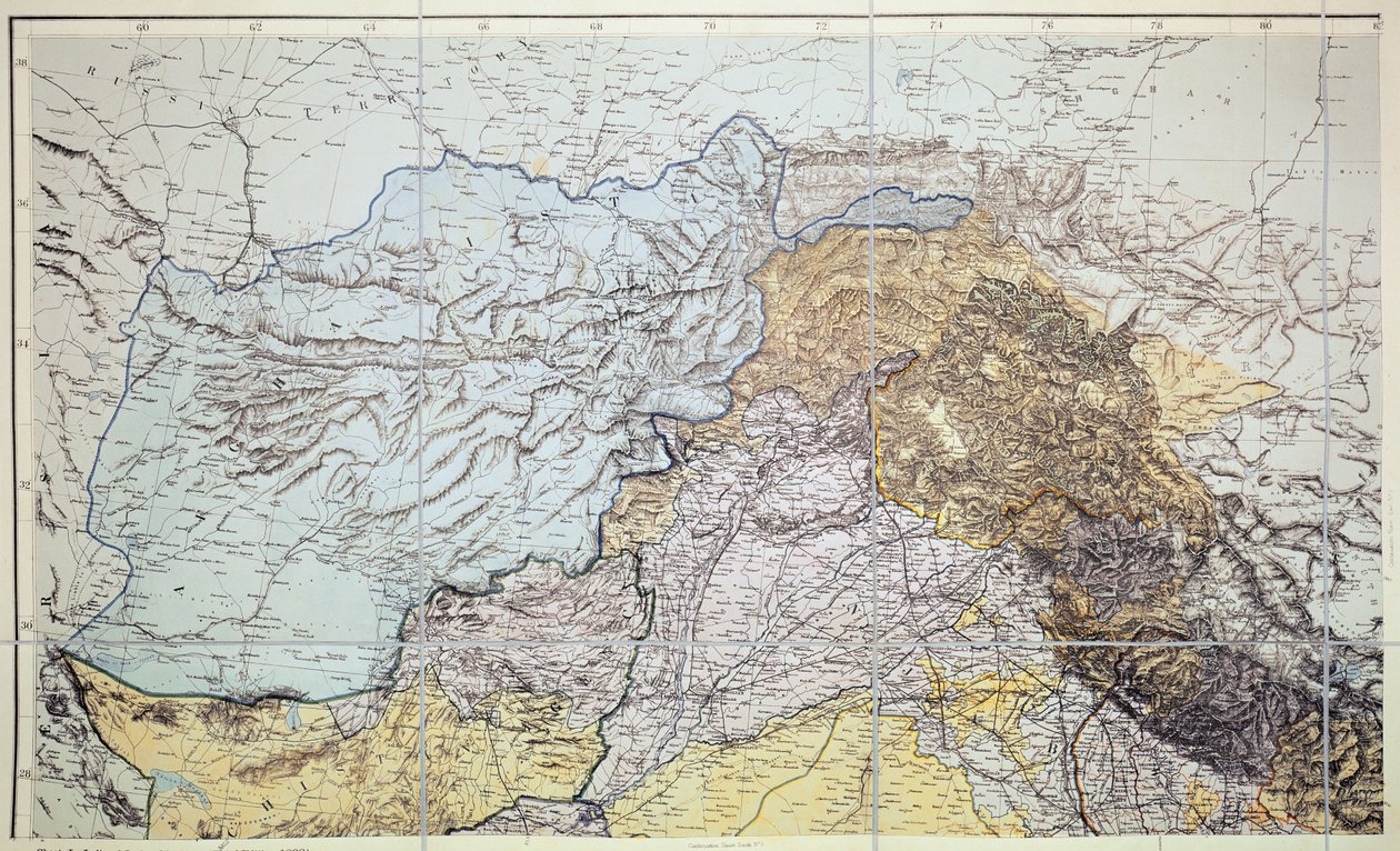 अफगानिस्तान का नक्शा, 1898 (रंग उत्कीर्णन) द्वारा अंग्रेजी स्कूल