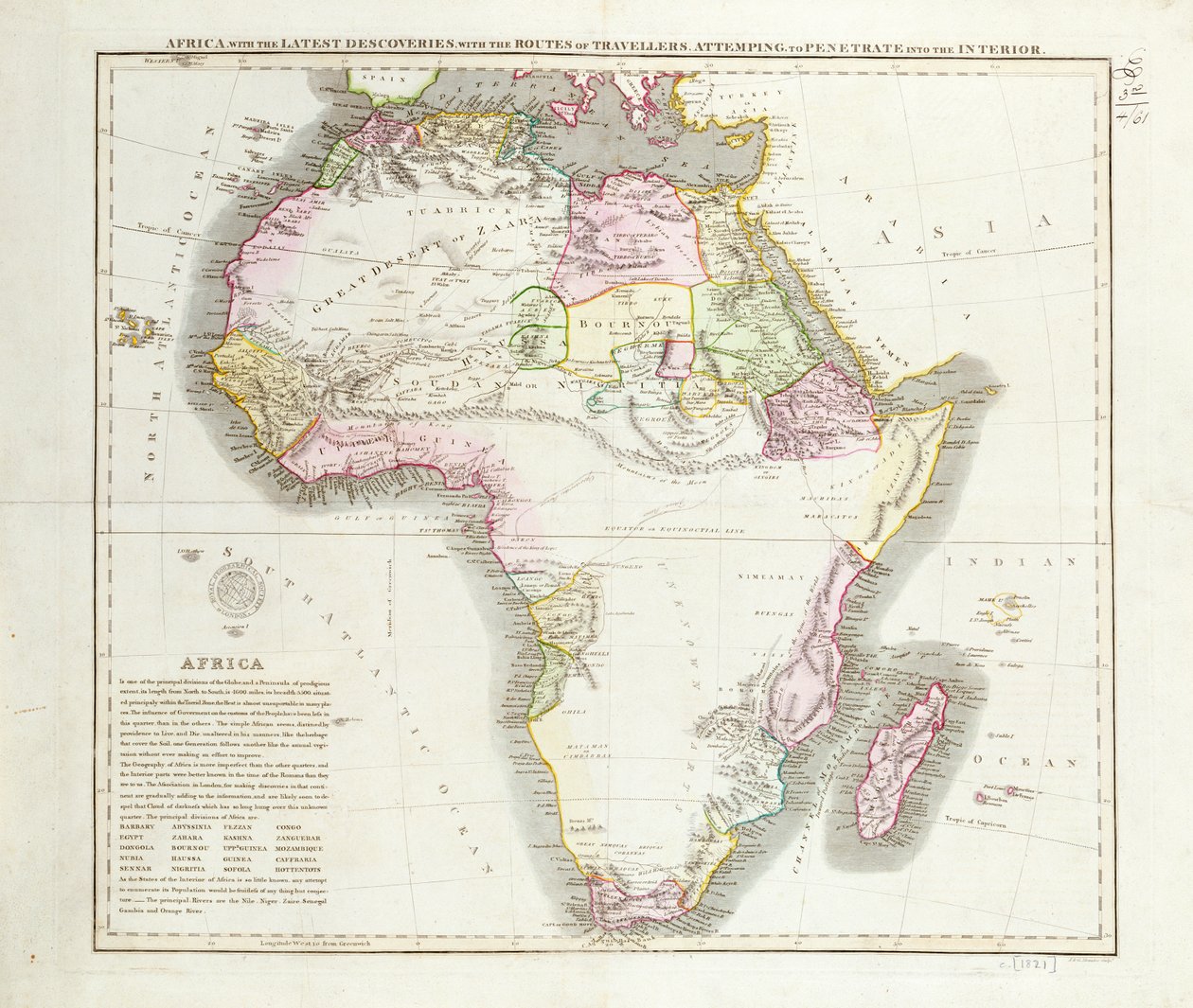 अफ्रीका का मानचित्र, 1821 द्वारा अंग्रेजी स्कूल