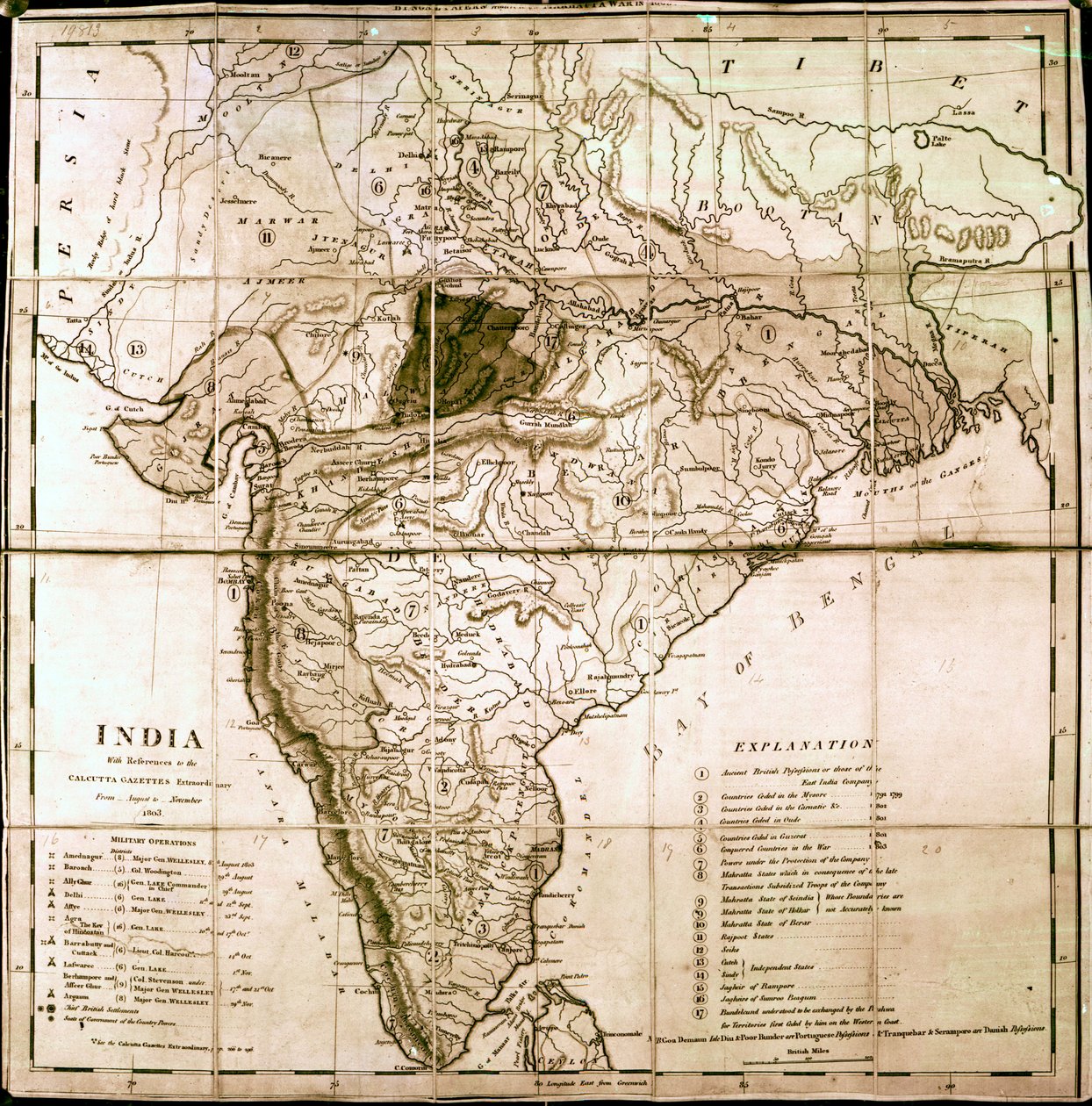 भारत का नक्शा, 1803 द्वारा अंग्रेजी स्कूल