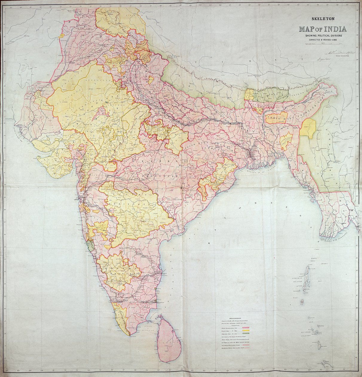 भारत का नक्शा, 1865 द्वारा अंग्रेजी स्कूल