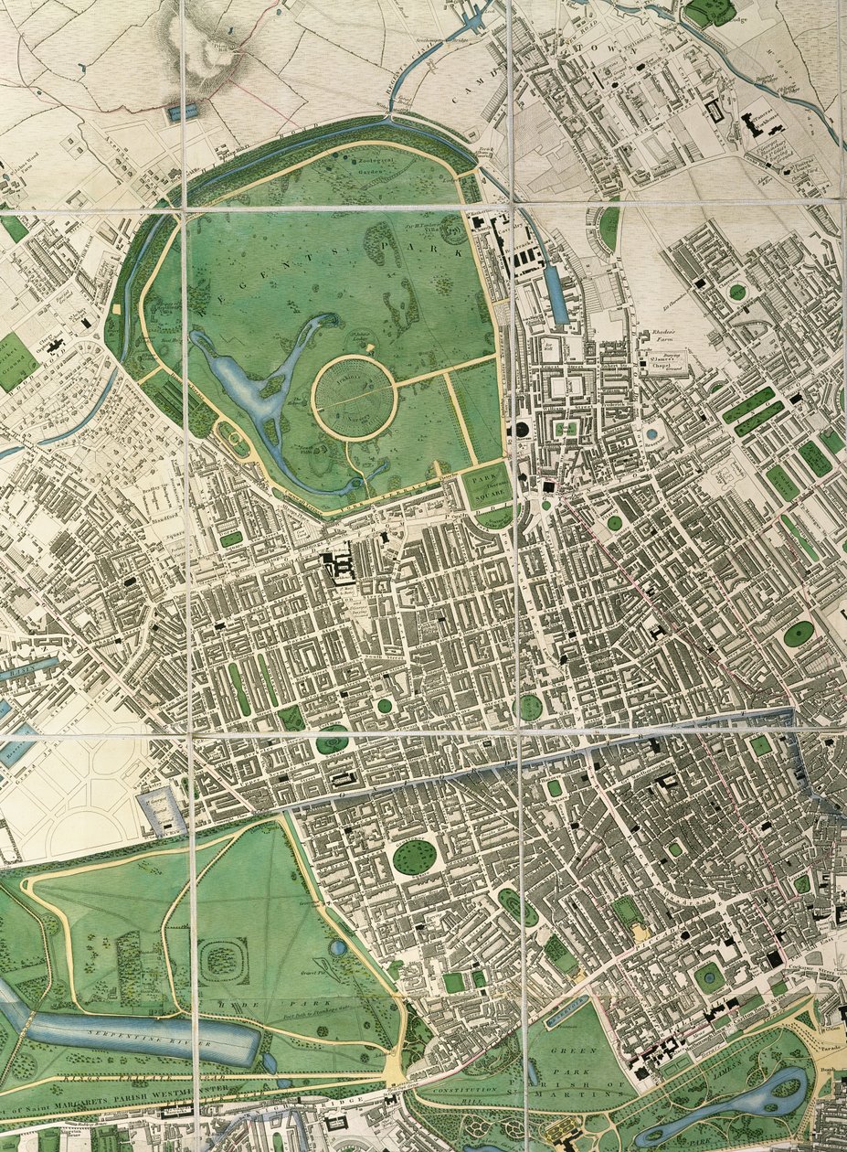 रीजेंट स्ट्रीट का नक्शा, c.1830 (70176 भी देखें) द्वारा अंग्रेजी स्कूल