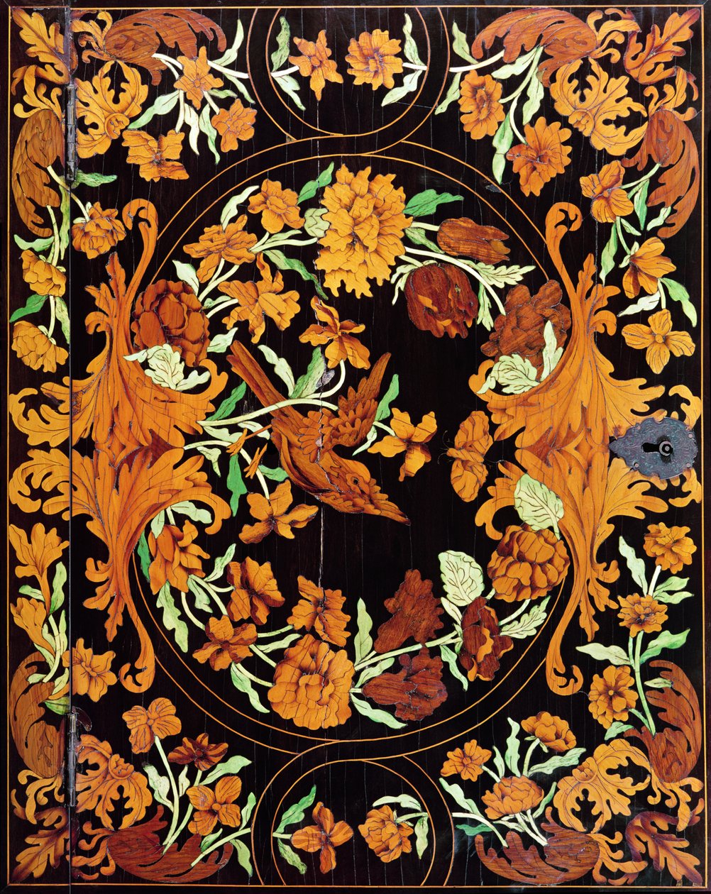 Marquetry box, अंग्रेजी, c.1670 (विस्तार) द्वारा अंग्रेजी स्कूल