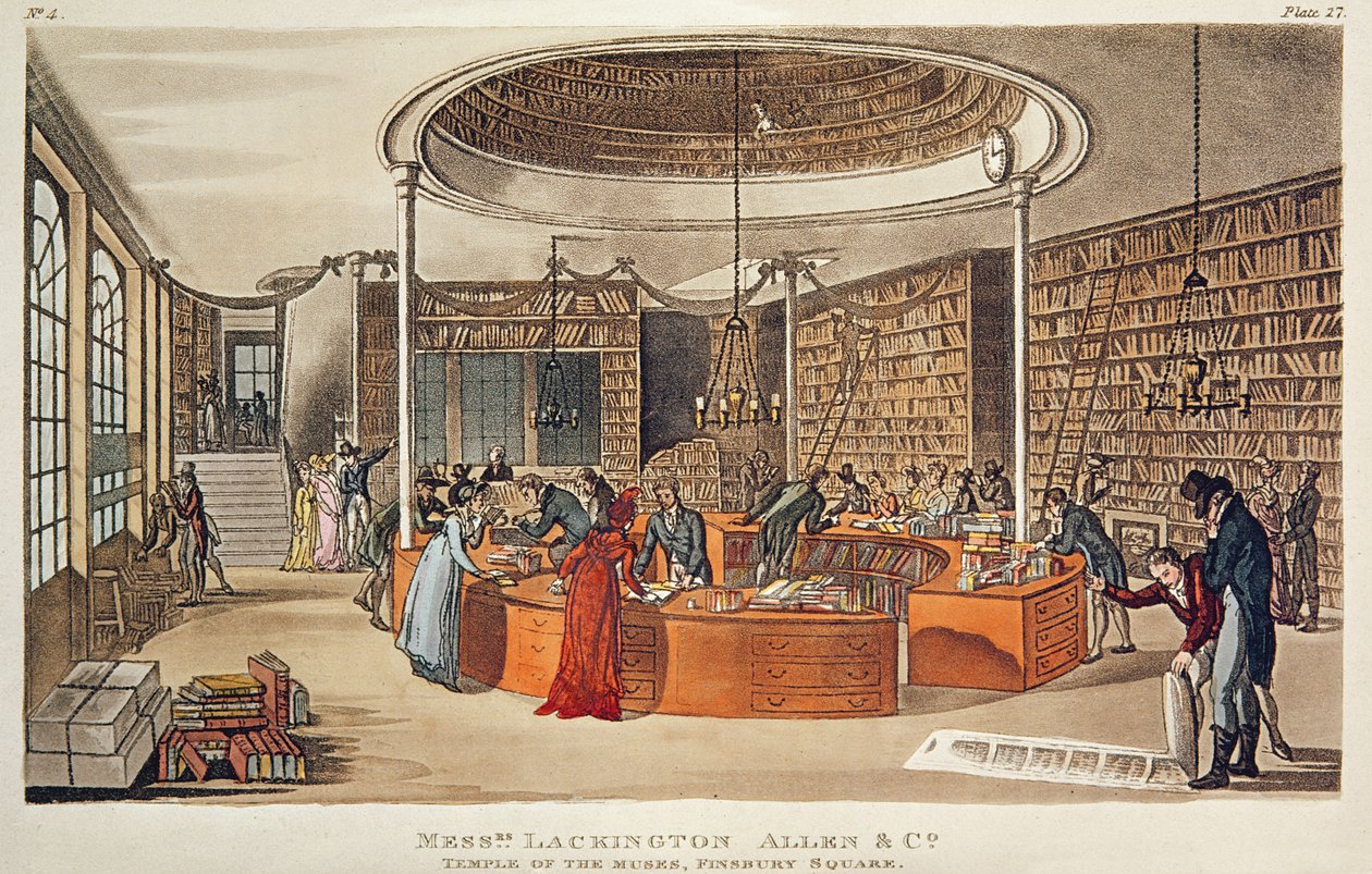 मेसर्स। लैकिंगटन, एलन मून कंस का मंदिर, फिन्सबरी स्क्वायर, लंदन, 1809 (एक्वाटिंट के साथ हाथ से नक्काशी) द्वारा अंग्रेजी स्कूल