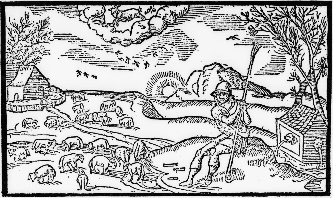 एसमंड स्पेंसर (1552-99) द्वारा &39;द शेफर्ड्स कैलेंडर&39; से दिसंबर का महीना, 1579 में प्रकाशित मूल का नया द्वारा अंग्रेजी स्कूल