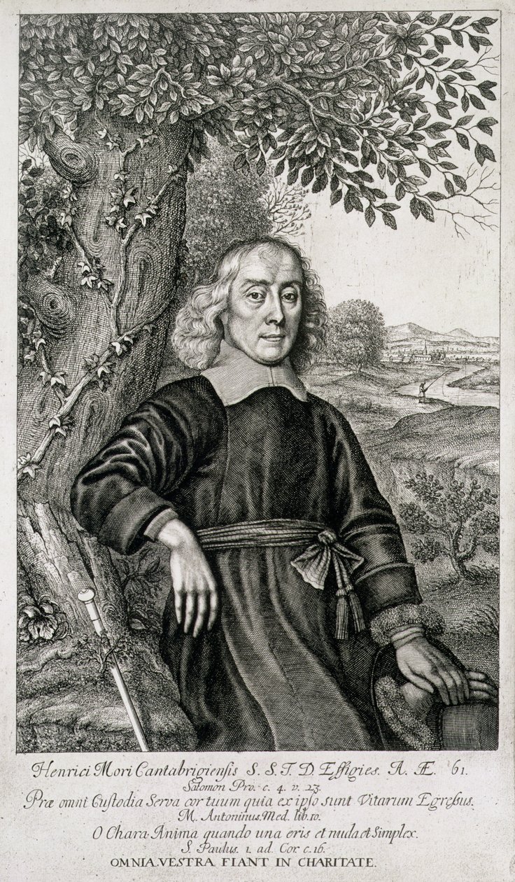 हेनरी मोर का चित्रण (1614-87) विलियम थिथोर्न (1616-91) 1675 द्वारा उत्कीर्ण अपने थियोलाजिकल वर्क्स के सामने की ओर द्वारा अंग्रेजी स्कूल