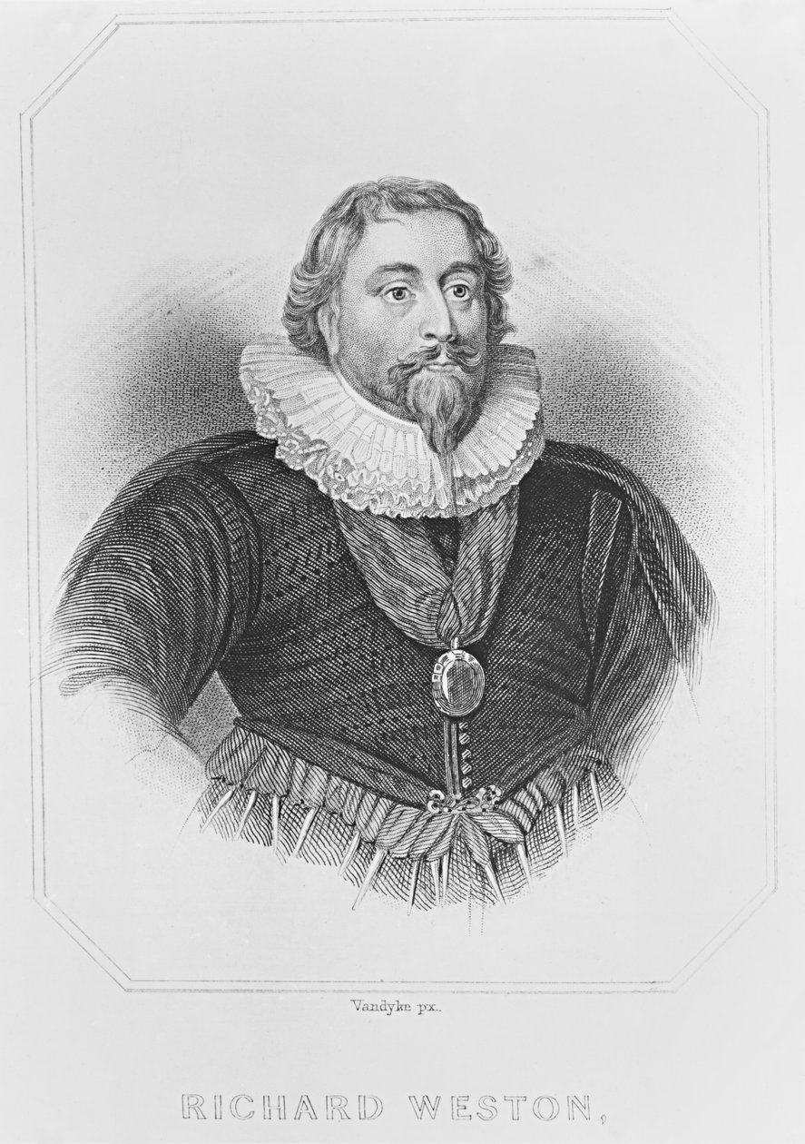 रिचर्ड वेस्टन (1577-1635) का पोर्ट्रेट &39;लॉज ब्रिटिश पोर्ट्रेट्स&39;, 1823 से द्वारा अंग्रेजी स्कूल