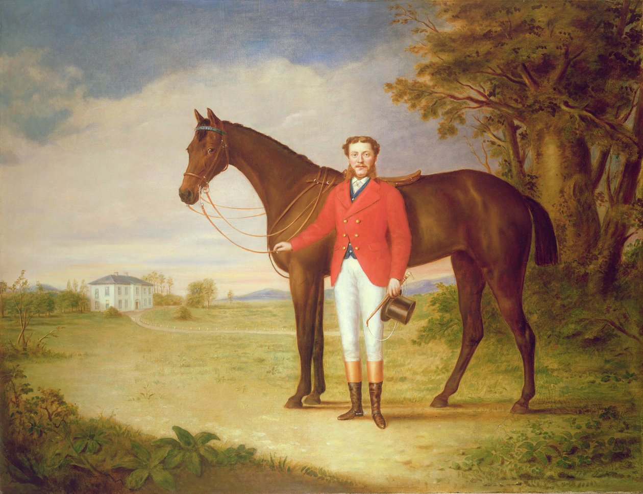 अपने घोड़े के साथ एक सज्जन का चित्र, c.1840 (80978 की जोड़ी) द्वारा अंग्रेजी स्कूल