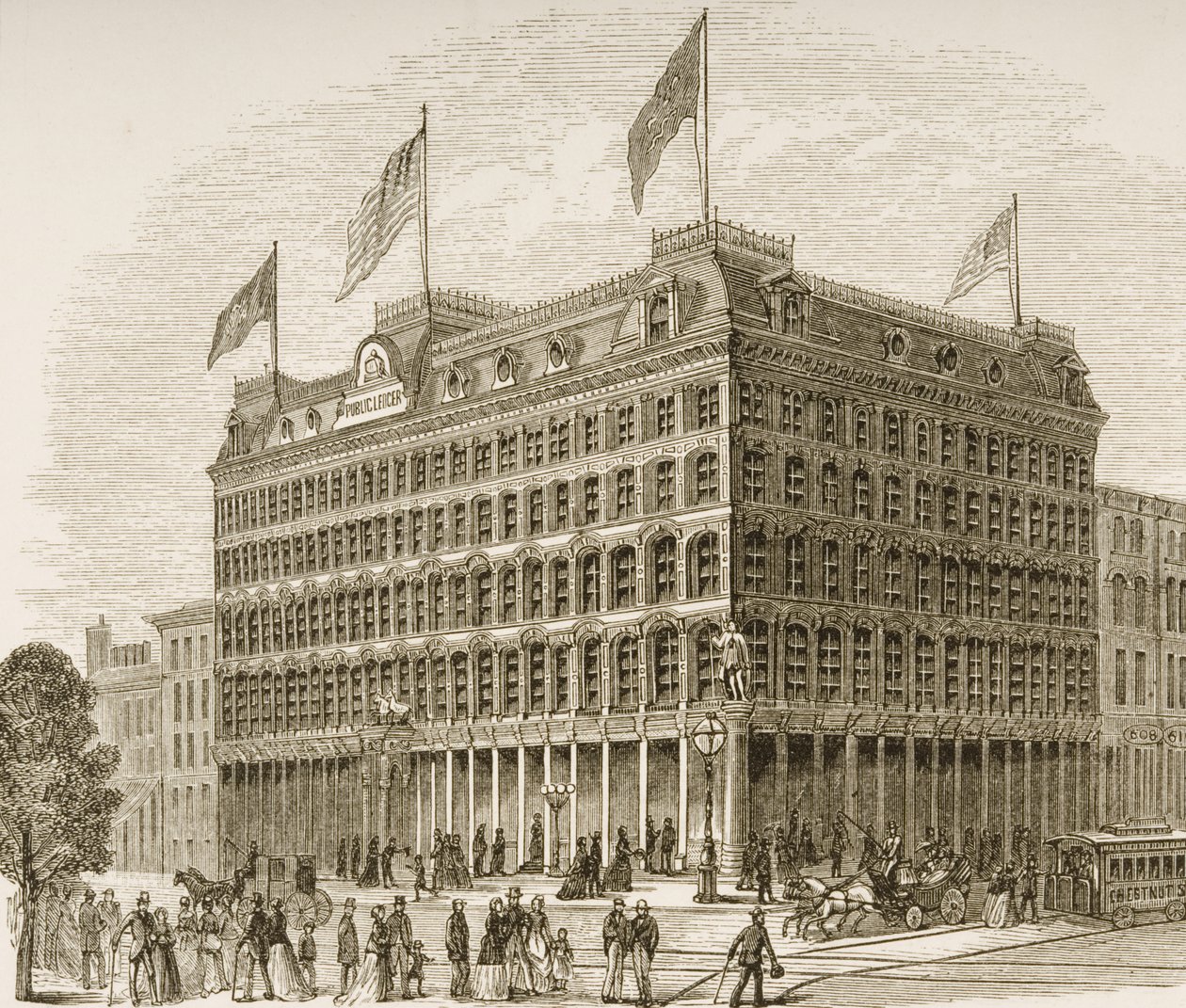 पब्लिक लेदर बिल्डिंग, फिलाडेल्फिया, C.1870 में, धार्मिक ट्रैक्ट सोसायटी द्वारा प्रकाशित &39;अमेरिकन पिक्चर्स&39; से द्वारा अंग्रेजी स्कूल