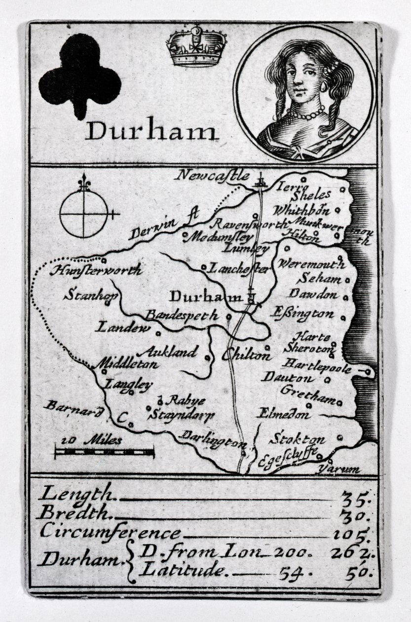 क्लब की रानी और डरहम नक्शा, c.1675 द्वारा अंग्रेजी स्कूल