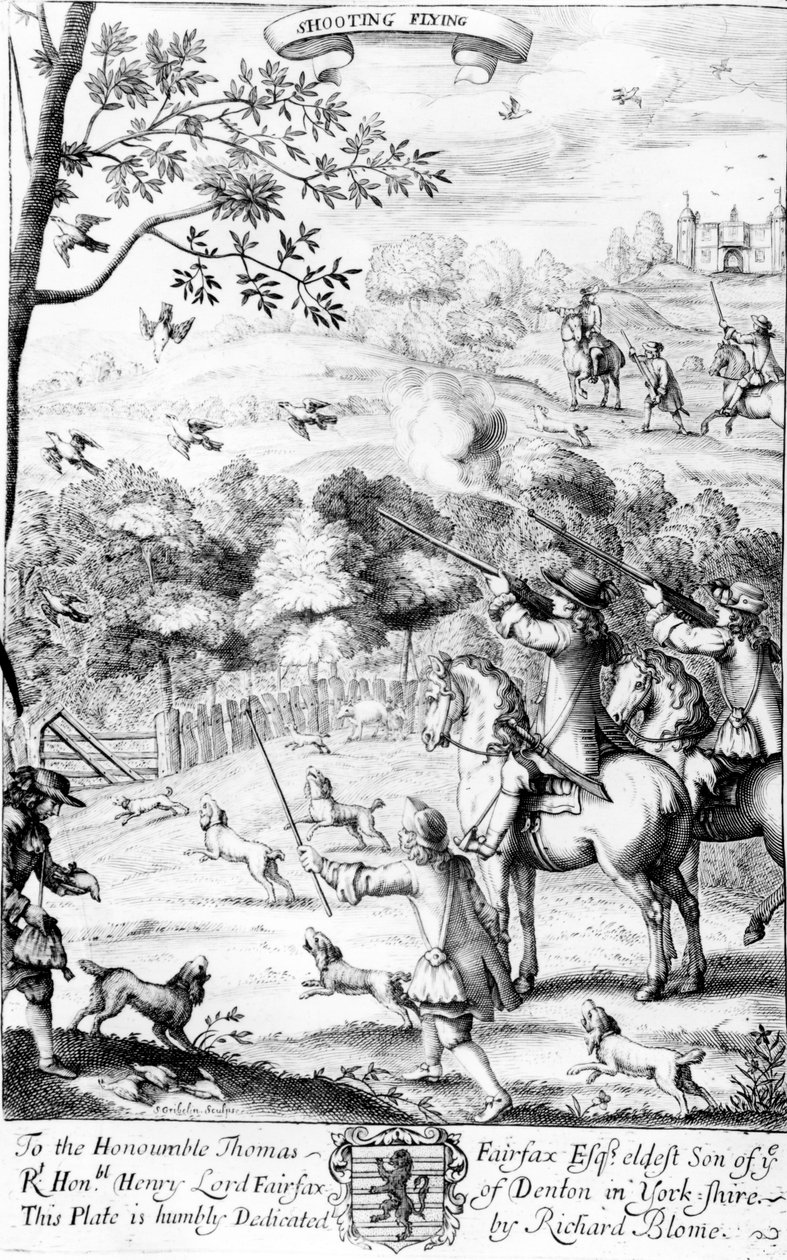 1686 में रिचर्ड ब्लोम द्वारा प्रकाशित &39;द जेंटलमैन रिक्रिएशन&39; से शूटिंग फ्लाइंग द्वारा अंग्रेजी स्कूल