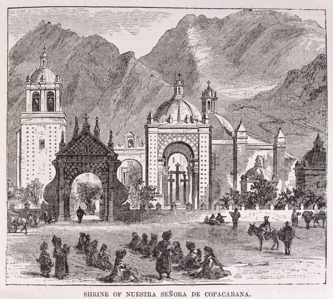 ई। जॉर्ज स्क्वीयर, पब द्वारा &39;इंसीडेंट ऑफ ट्रैवल एंड एक्सप्लोरेशन इन द लैंड ऑफ द इनकस&39; से नूस्ट्रा सेनोरा डी कोपाकबाना, पेरू का श्राइन 1878 में द्वारा अंग्रेजी स्कूल