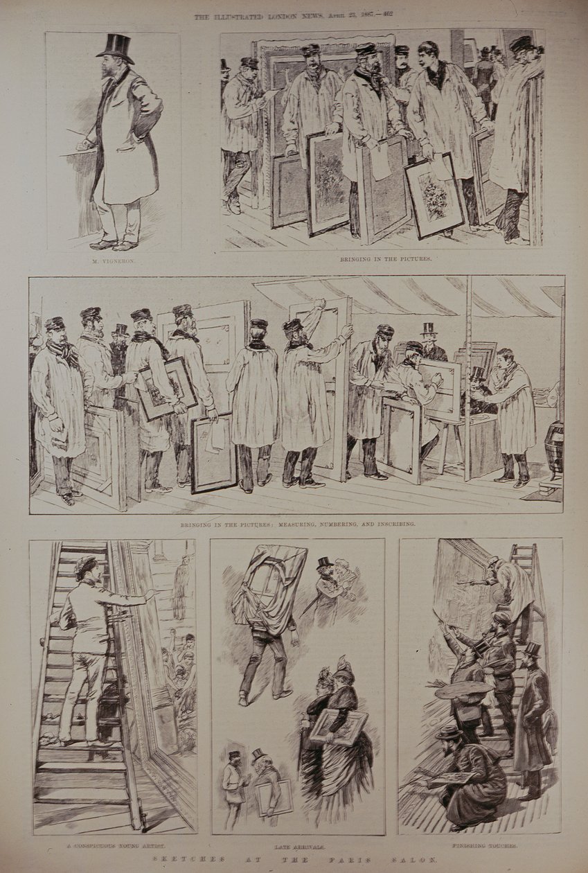 23 अप्रैल 1887 को &39;द इलस्ट्रेटेड लंदन न्यूज&39; से पेरिस सैलून में स्केच द्वारा अंग्रेजी स्कूल