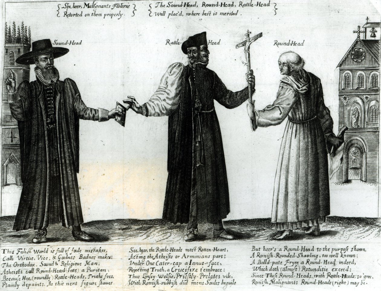 साउंडहेड, रैटलहेड, राउंडहेड, 1642 द्वारा अंग्रेजी स्कूल