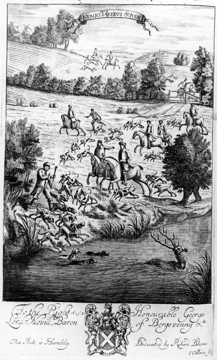 1686 में रिचर्ड ब्लोम द्वारा प्रकाशित &39;द जेंटलमैन रिक्रिएशन&39; से स्टैग ने सोइल ले लिया द्वारा अंग्रेजी स्कूल