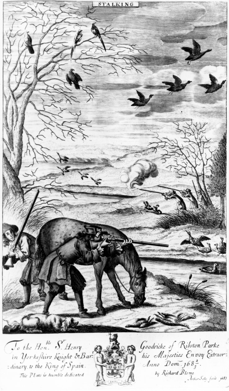 1686 में रिचर्ड ब्लोम द्वारा प्रकाशित &39;द जेंटलमैन रिक्रिएशन&39; से स्टॉकिंग द्वारा अंग्रेजी स्कूल