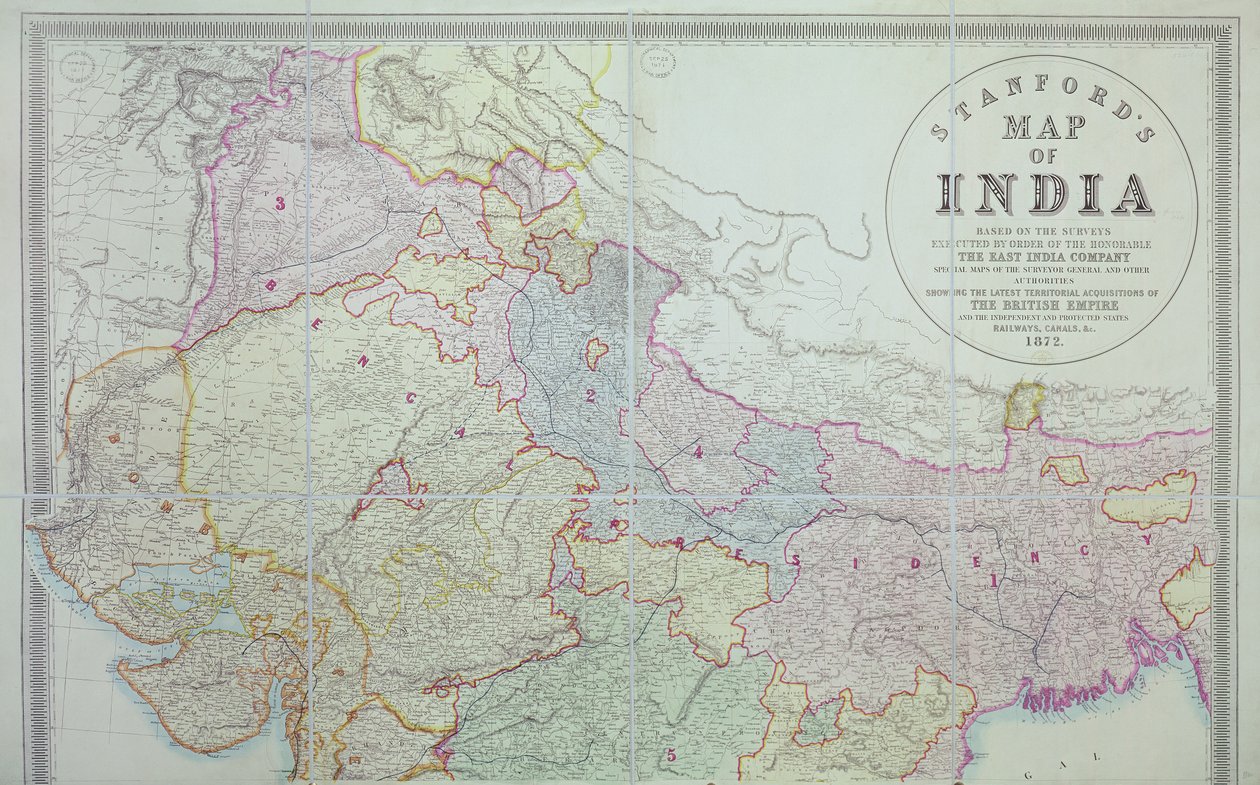 स्टैनफर्ड्स मैप ऑफ इंडिया, 1872 द्वारा अंग्रेजी स्कूल