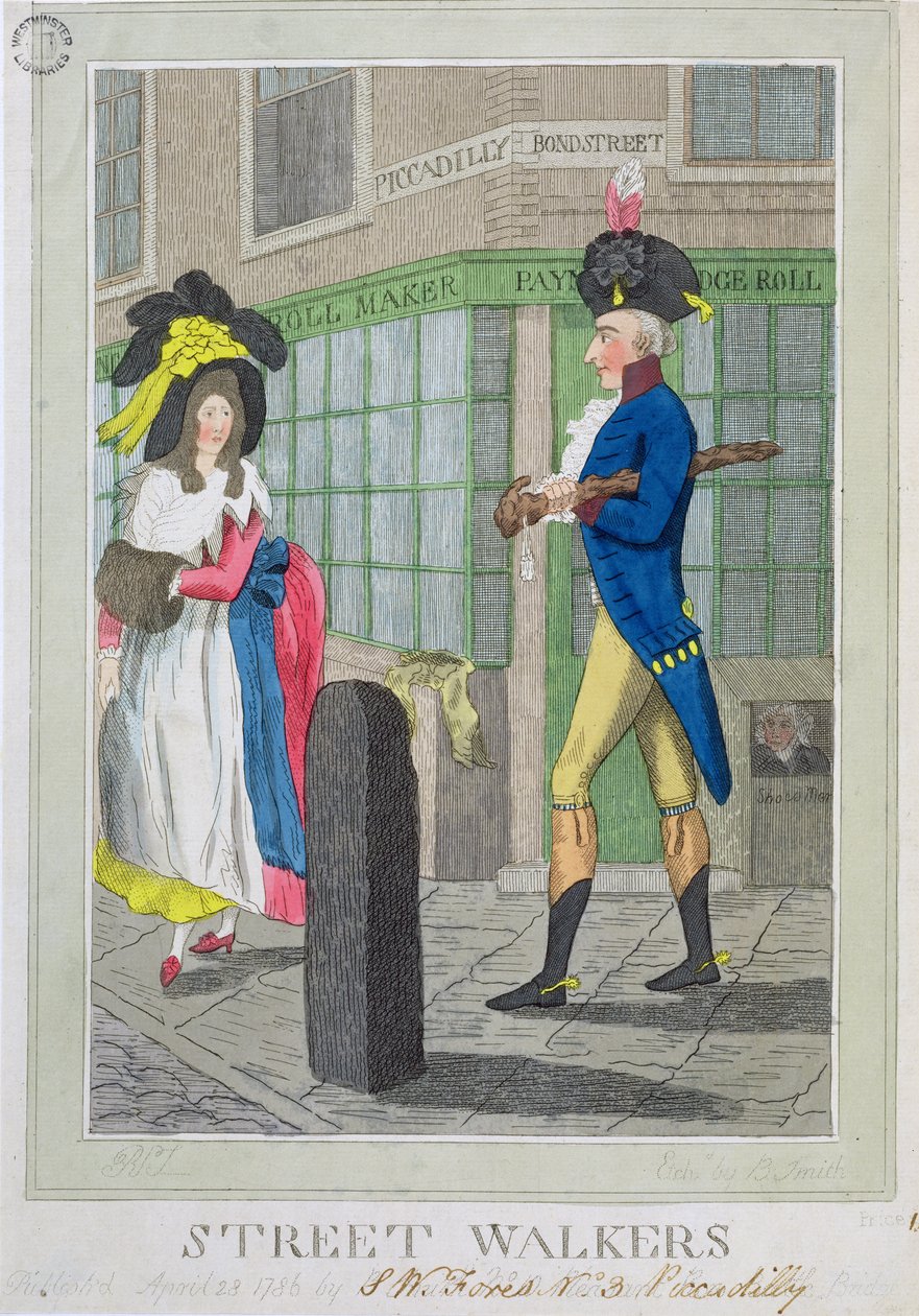बी। स्मिथ, पब द्वारा उत्कीर्ण स्ट्रीट वॉकर। SW Fores द्वारा, 1786 (रंगीन नक़्क़ाशी) द्वारा अंग्रेजी स्कूल