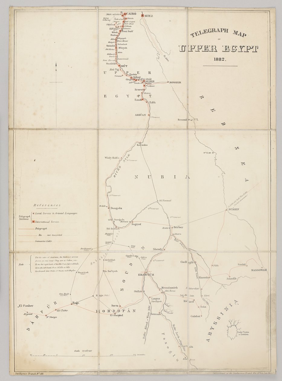 ऊपरी मिस्र का टेलीग्राफ नक्शा 1882 द्वारा अंग्रेजी स्कूल
