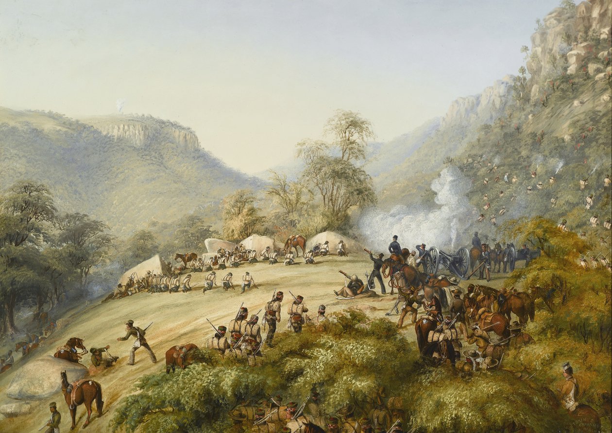 1851 में वाटरलूफ़ के ऊपर ऊंचाइयों पर सगाई में 74 वीं रेजिमेंट द्वारा अंग्रेजी स्कूल